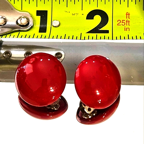 Bright Red Clip On Earrings - Picture 2 of 5